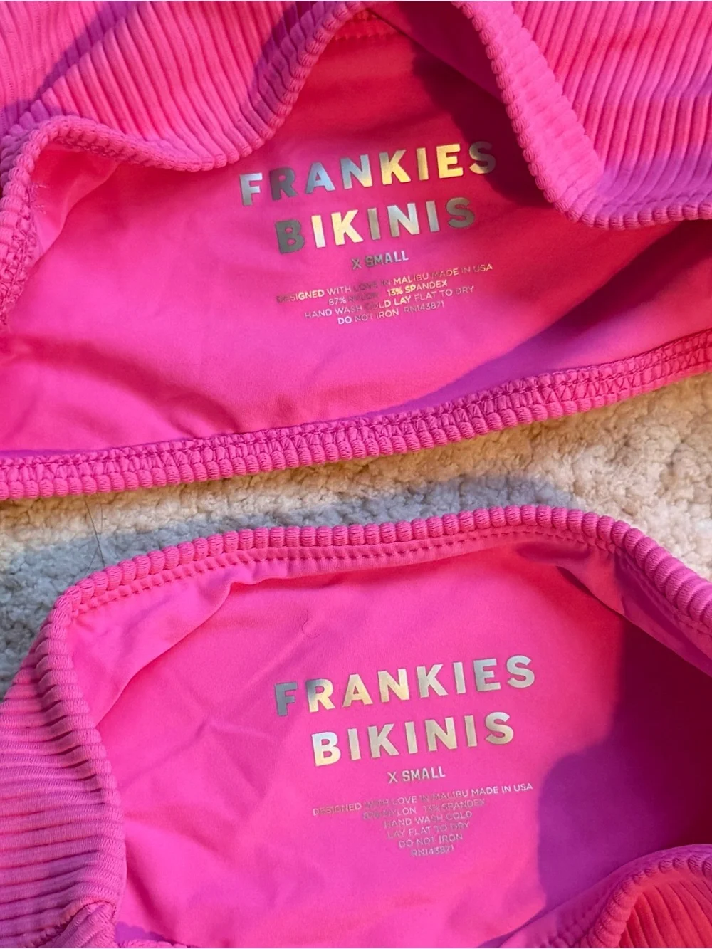 Frankie's Bikini Ribbed Pink Bandeau Bikini Set (XS)